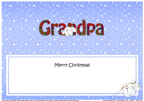 Large DL Merry Christmas GRANDPA insert with Snowball Sam