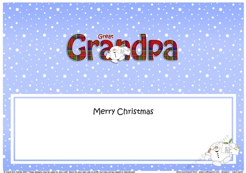 Large DL Merry Christmas GREAT GRANDPA insert with Snowball Sam