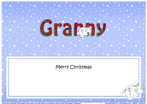 Large DL Merry Christmas GRANNY insert with Snowball Sam