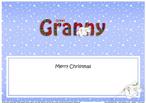 Large DL Merry Christmas GREAT GRANNY insert with Snowball Sam
