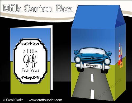 3D Milk Carton Treat Box - Blue Sports Car