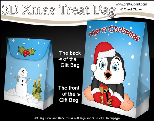 3D Christmas Gift Bag Mini Kit - Cute Penguin has Xmas Presents
