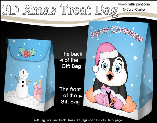 3D Christmas Gift Bag Mini Kit - Cute Penguin has Xmas Presents