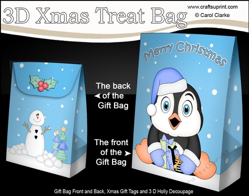 3D Christmas Gift Bag Mini Kit - Cute Penguin has Xmas Presents
