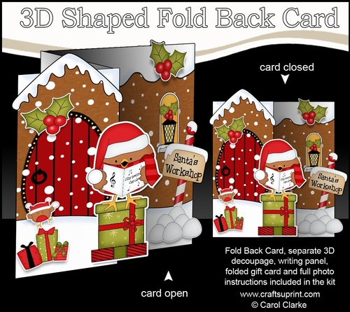 3D Shaped No-Hole Fold Back Christmas Card Mini Kit - Cute Bobbin Robin