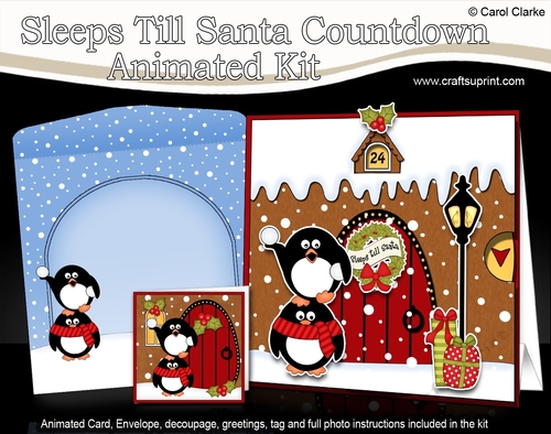 3D Animated Sleeps Till Santa Christmas Gingerbread House Countdown Card Kit - Penguins are Snowballing