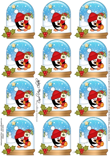 Christmas Penguin Snow Globe Gift Tags