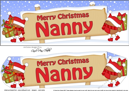 Large DL Merry Christmas NANNY with Robins 3D decoupage