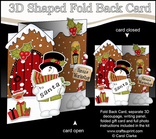 3D Shaped No-Hole Fold Back Christmas Card Mini Kit - Snowman Rio has a Letter for Santa