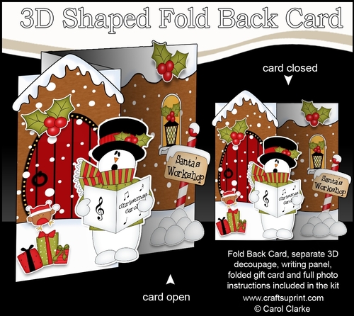 3D Shaped No-Hole Fold Back Christmas Card Mini Kit - Snowman Rio is Carol Singing