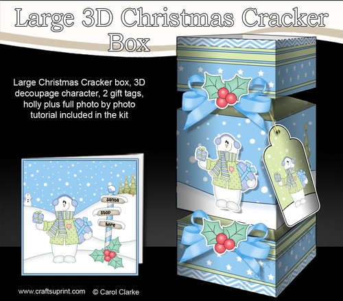 3D Large Christmas Cracker Box -  Snowman Rio has Xmas Presents