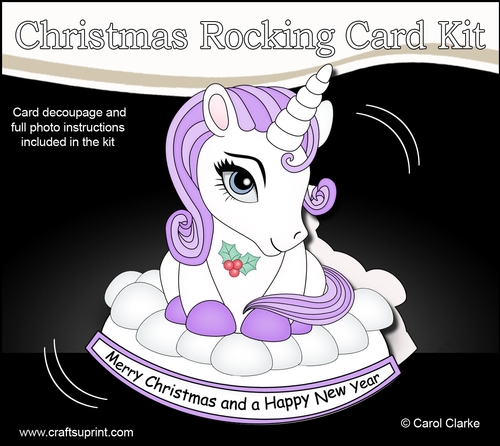 3D Shaped Rocking Christmas Card Mini Kit - Cute Unicorn Magic