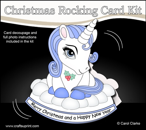 3D Shaped Rocking Christmas Card Mini Kit - Cute Unicorn Blueberry
