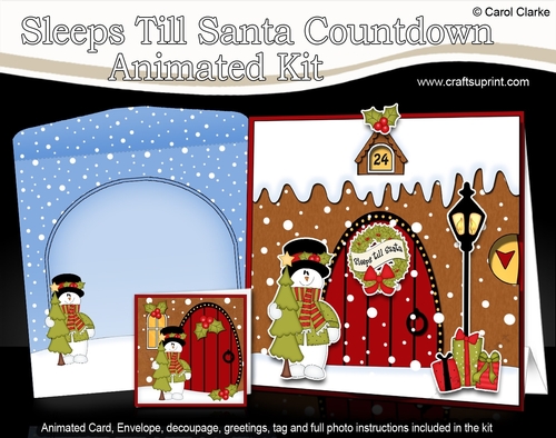 3D Animated Sleeps Till Santa Christmas Gingerbread House Countdown Card Kit - Snowman Rio has an Xmas Tree