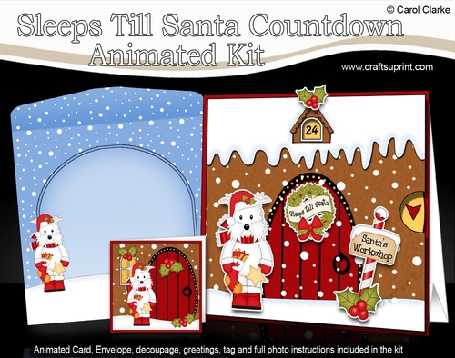 3D Animated Sleeps Till Santa Christmas Gingerbread House Countdown Card Kit - Jock Westie Dog