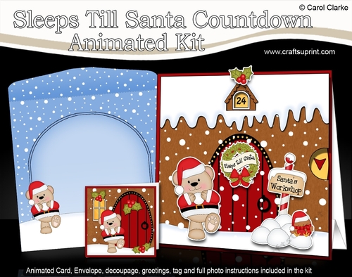 3D Animated Sleeps Till Santa Christmas Gingerbread House Countdown Card Kit - Livvy Bear