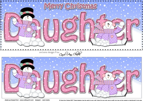 Large DL Merry Christmas DAUGHTER 3D decoupage with Snowman Rio