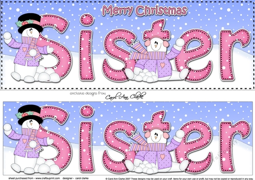 Large DL Merry Christmas SISTER 3D decoupage with Snowman Rio
