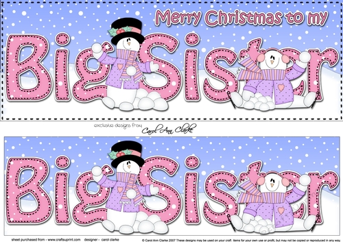 Large DL Merry Christmas to my BIG SISTER 3D decoupage with Snowman Rio