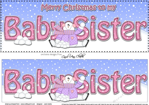Large DL Merry Christmas to my BABY SISTER 3D decoupage with Snowman Rio