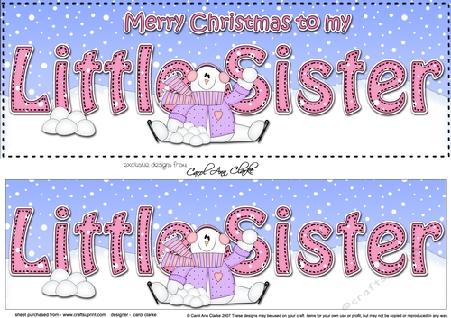 Large DL Merry Christmas to my LITTLE SISTER 3D decoupage with Snowman Rio