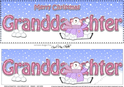 Large DL Merry Christmas GRANDDAUGHTER 3D decoupage with Snowman Rio