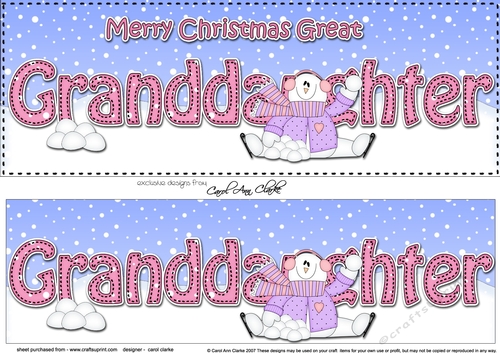Large DL Merry Christmas GREAT GRANDDAUGHTER 3D decoupage with Snowman Rio