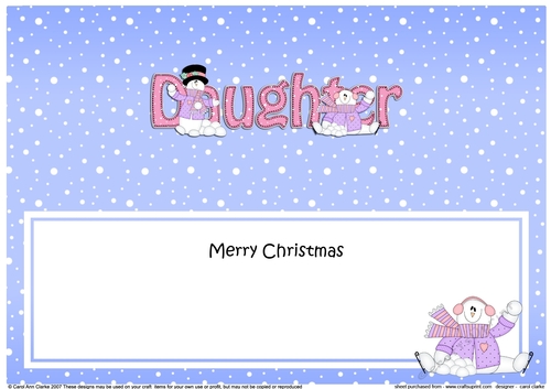 Large DL Merry Christmas DAUGHTER insert with Snowman Rio