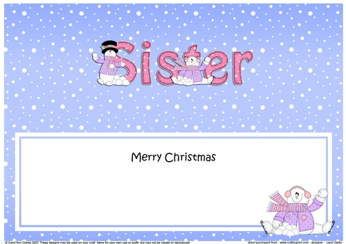 Large DL Merry Christmas SISTER insert with Snowman Rio