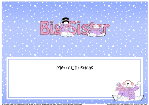 Large DL Merry Christmas BIG SISTER insert with Snowman Rio