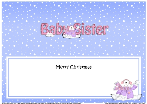 Large DL Merry Christmas BABY SISTER insert with Snowman Rio
