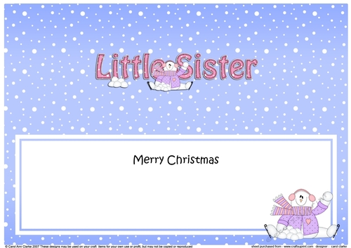 Large DL Merry Christmas LITTLE SISTER insert with Snowman Rio