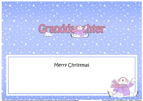 Large DL Merry Christmas GRANDDAUGHTER insert with Snowman Rio