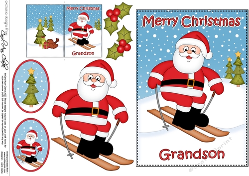 5x7 Merry Christmas GRANDSON with Santa 3D decoupage
