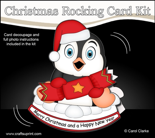 3D Shaped Rocking Christmas Card Mini Kit - Pip Penguin has an Xmas Cracker