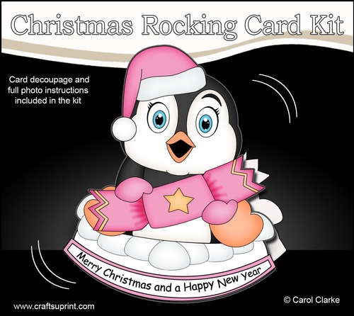 3D Shaped Rocking Christmas Card Mini Kit - Pip Penguin has an Xmas Cracker