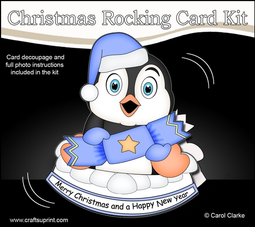 3D Shaped Rocking Christmas Card Mini Kit - Pip Penguin has an Xmas Cracker