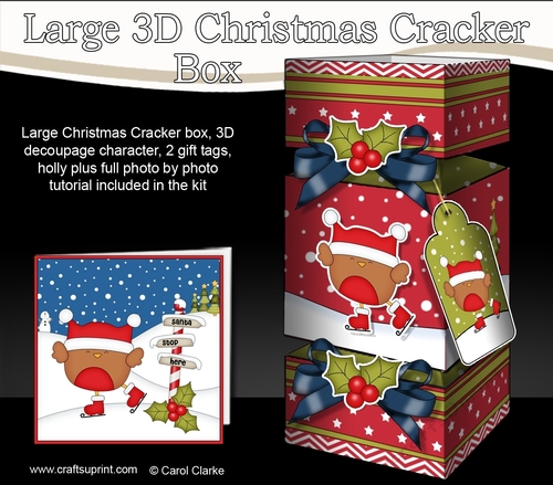 3D Large Christmas Cracker Box -  Bobbin Robin is Ice Skating