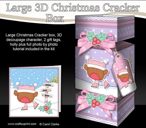 3D Large Christmas Cracker Box -  Bobbin Robin is Ice Skating
