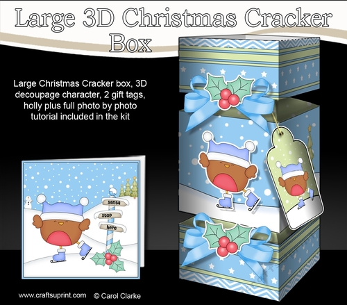 3D Large Christmas Cracker Box -  Bobbin Robin is Ice Skating