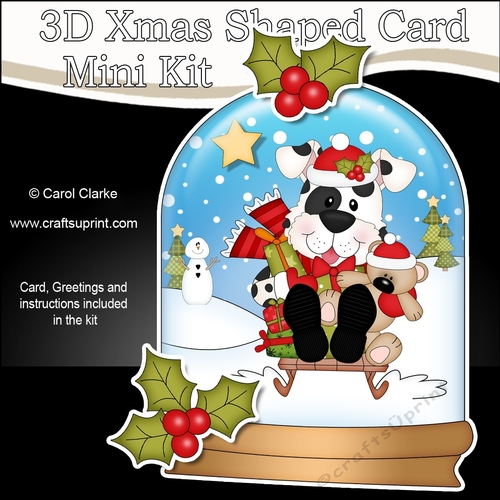 3D Shaped Christmas Snow Globe Card Kit - Little Spotty Dog