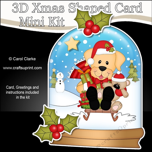 3D Shaped Christmas Snow Globe Card Kit - Little Golden Labrador Dog