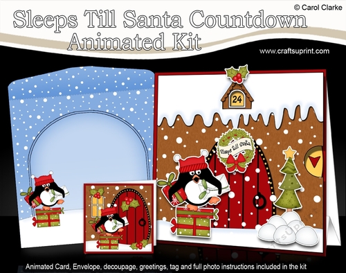 3D Animated Sleeps Till Santa Christmas Gingerbread House Countdown Card Kit - Pip Penguin