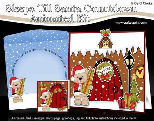 3D Animated Sleeps Till Santa Christmas Gingerbread House Countdown Card Kit - Livvy Bear