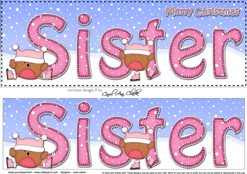 Large DL Merry Christmas SISTER 3D decoupage with Bobbin Robin 