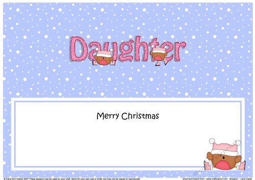 Large DL Merry Christmas DAUGHTER insert with Bobbin Robin