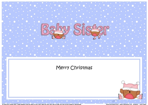 Large DL Merry Christmas BABY SISTER insert with Bobbin Robin