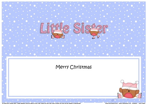 Large DL Merry Christmas LITTLE SISTER insert with Bobbin Robin
