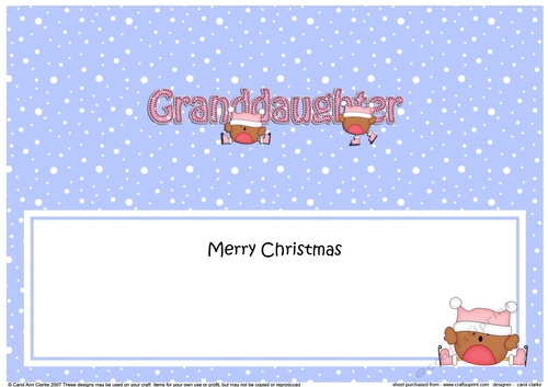 Large DL Merry Christmas GRANDDAUGHTER insert with Bobbin Robin