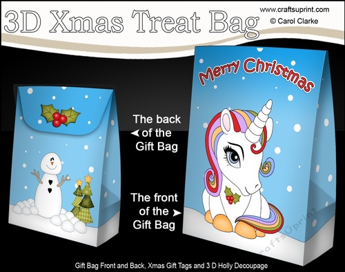 3D Christmas Gift Bag Mini Kit - Cute Little Unicorn Rainbow 